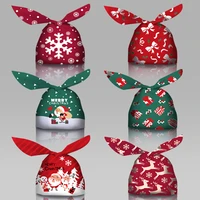cute bunny ears christmas candy bag santa snowflake gift cookie packing plastic bag for xmas party decoration pouch supplies