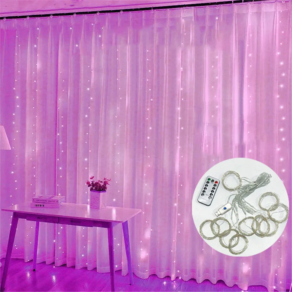 Christmas Ornaments Led Curtain Garland String Lights On Window Usb Remote Control Fairy For Home Room