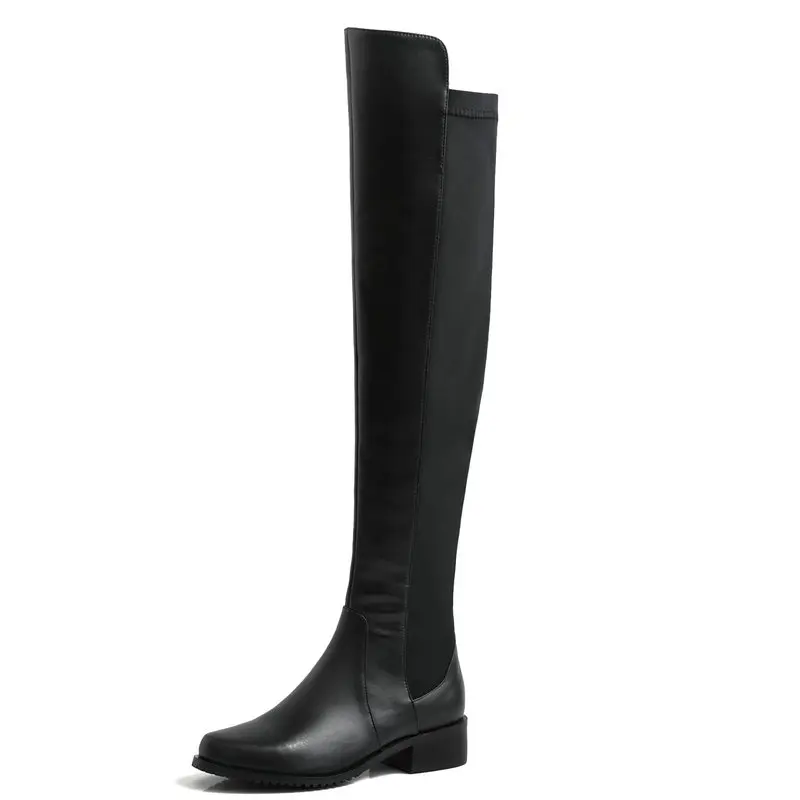 

Брендовые роскошные женские сапоги на низком каблуке, женские сапоги выше колена, обувь Челси из натуральной кожи, черные осенне-зимние