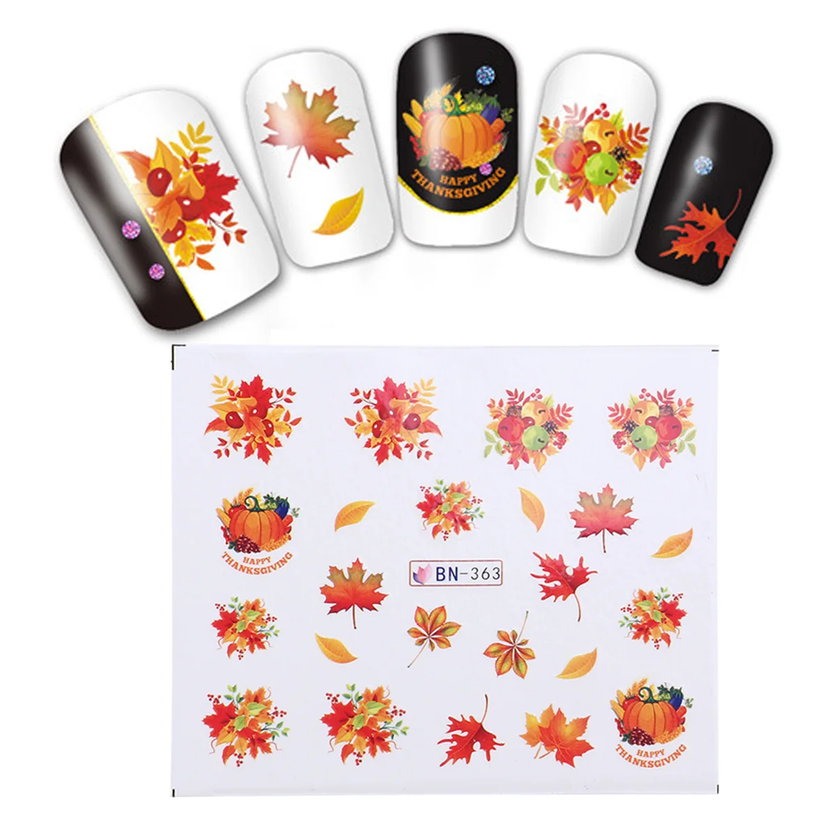

10 Sheets Thanksgiving Nail Sticker Stylish 3D Tip Stickers DIY Nail Decor for