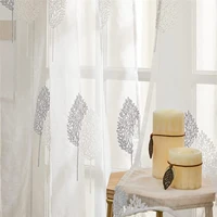 bileehome embroidered tree tulles short curtains for living room bedroom solid sheer curtains windows treatment finished panels