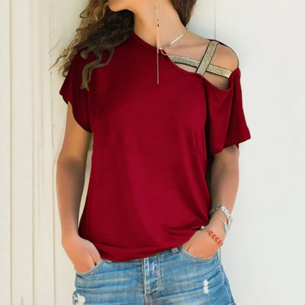 

Pullover Top Shrink Resistant Summer T-shirt Sexy Off Shoulder Solid Top