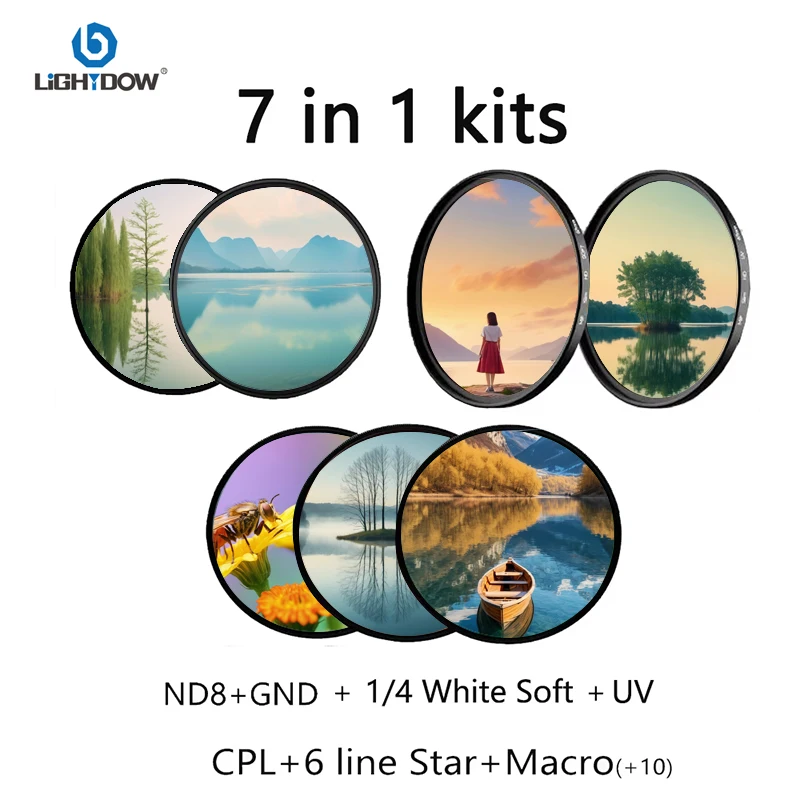 Световой фильтр для объектива 7 в 1 Комплекты УФ + CPL Закрытие 10 Белый Мягкий