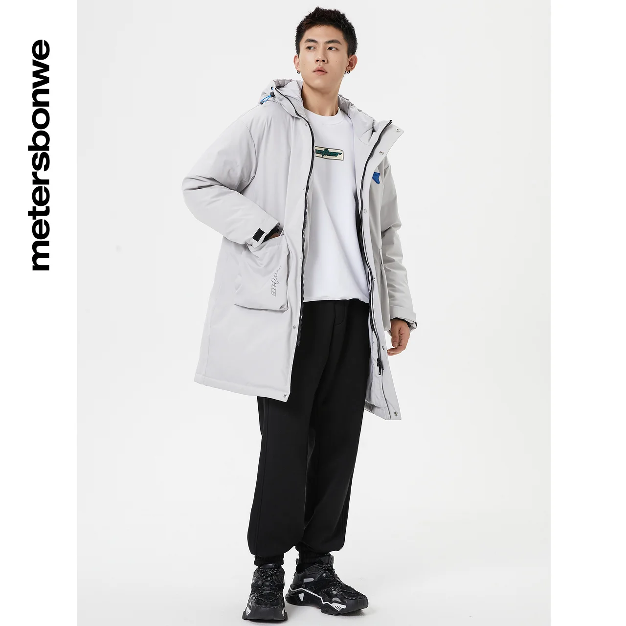 Metersbonwe Long Down Jacket Men Winter 80% Gray Duck Down Hooded Men Anti-snow Winter Down Coat Brand Loose Outerwear Warm Coat