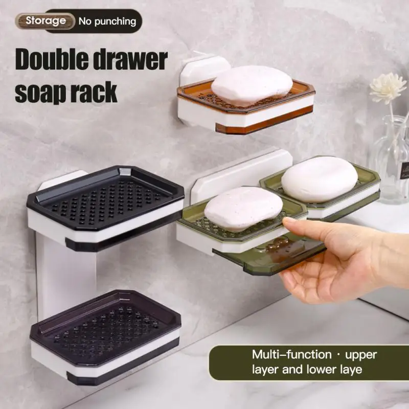 

Household Bathroom Soap Boxes Water Drainage Storage Shelf Non-perforated Suction Cup Wear-resistant And Durable Soap Box