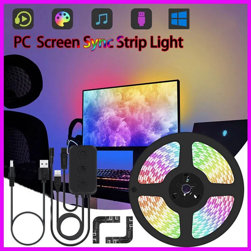 

Smart Ambient Led PC Backlight Gaming Computer Monitor 5V WS2812b RGBIC Sync Screen Color USB Led Light Strip For Windows