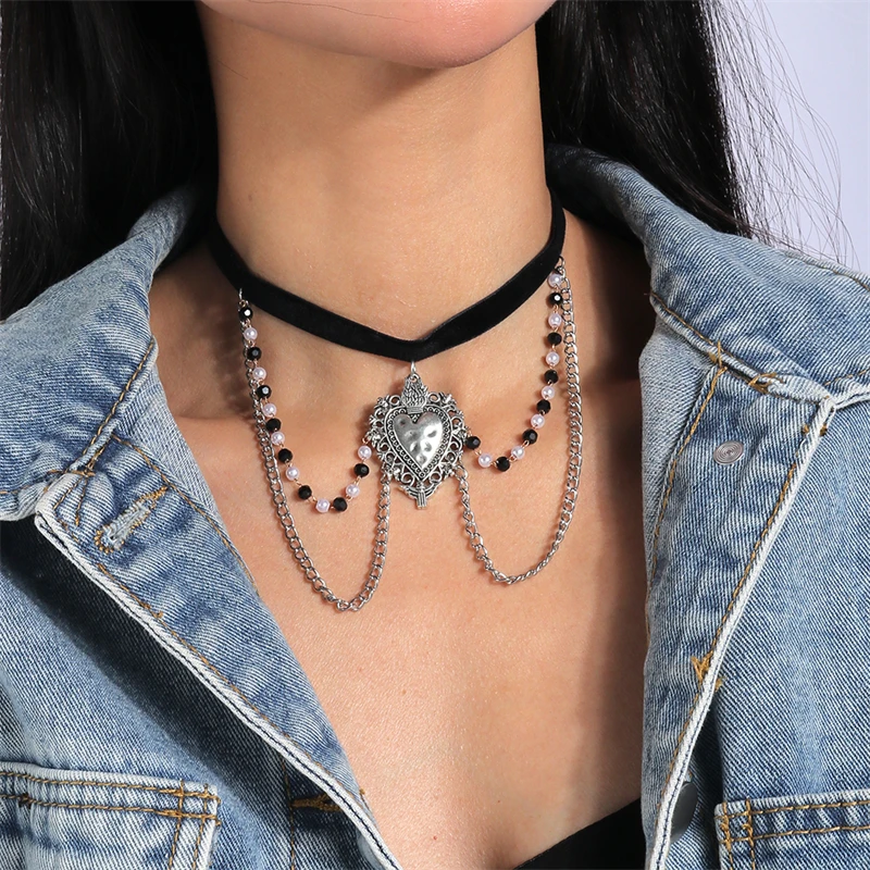 

Fashion Love Heart Choker Necklace for Women Bohemian Tassel Necklace Femme Collar Girls Party Holiday Jewelry Gifts