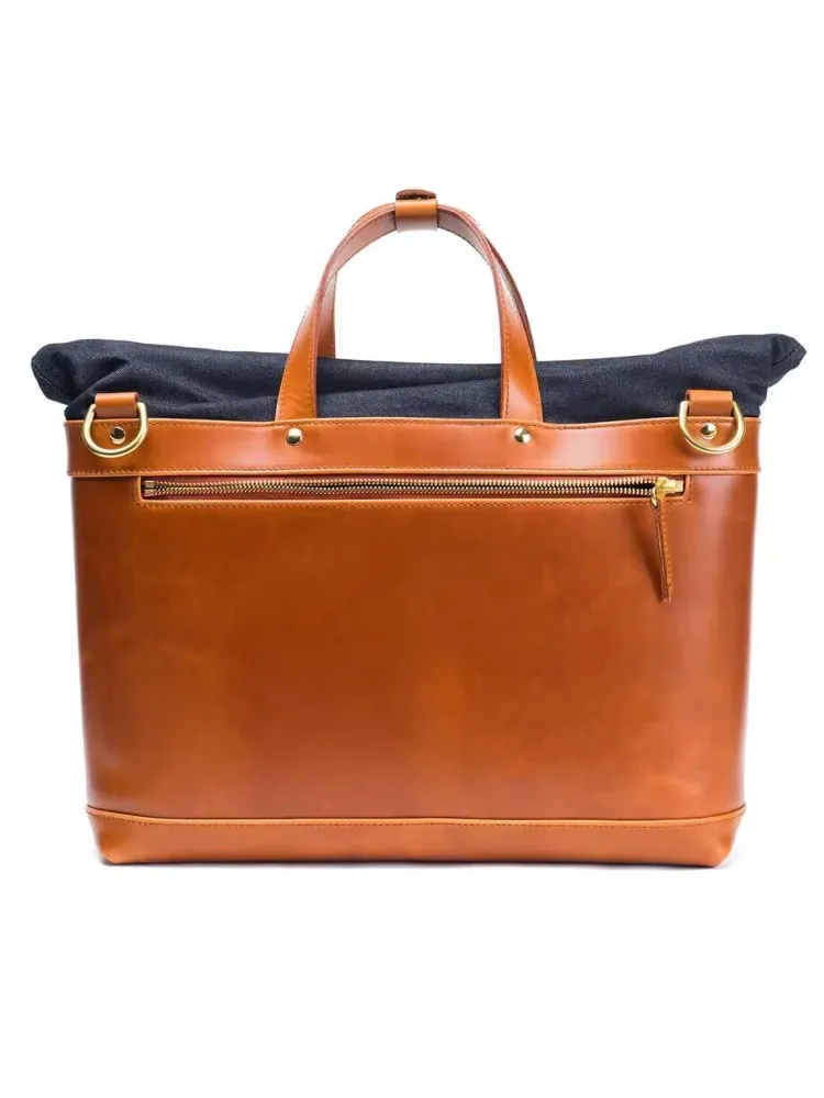 Дизайнерские мужские тоуты из натуральной воловьей кожи с соединением денима