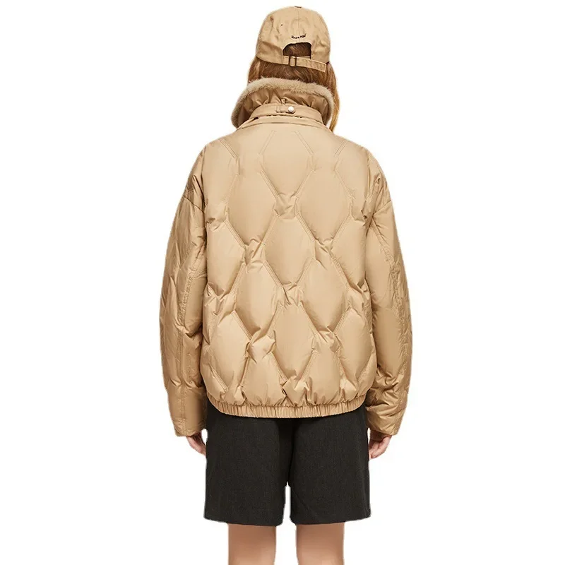 90% белая гусиная пуховая стеганая Меховая куртка женский свободный крой