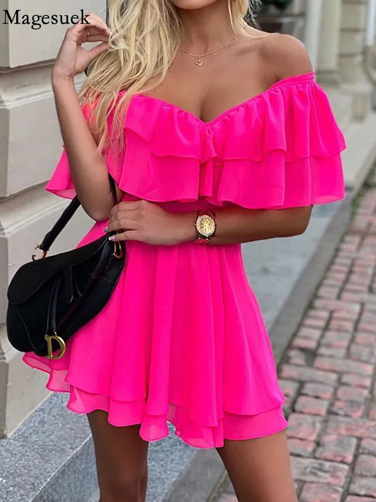 

Женское летнее платье с открытыми плечами Y2k, красное летнее женское шифоновое платье без рукавов с оборками, лето 22306