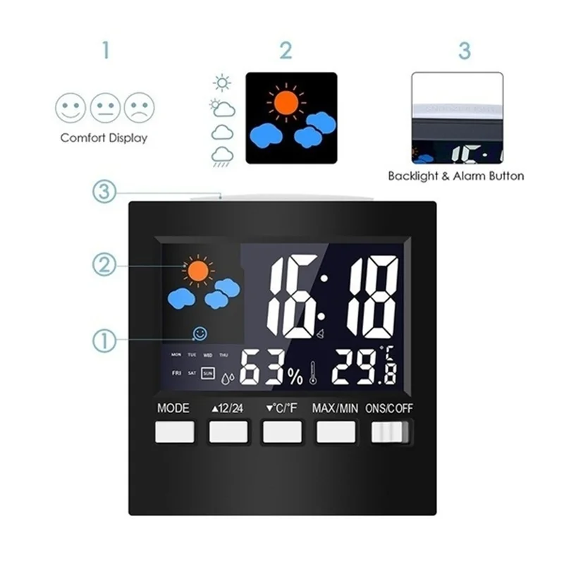 

Multi-Function Perpetual Calendar Clock Alarm Clock LED Temperature And Humidity Display Clock Color Screen Weather Snooze Clock