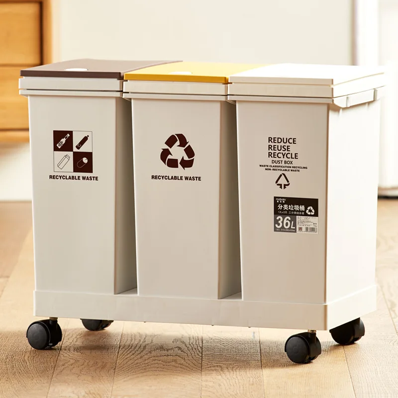 Trash Can Kitchen Sorting Waste Bin Home Corner Garbage Bucket Floor Standing Space Saving Wet Dry Sorted with Wheels