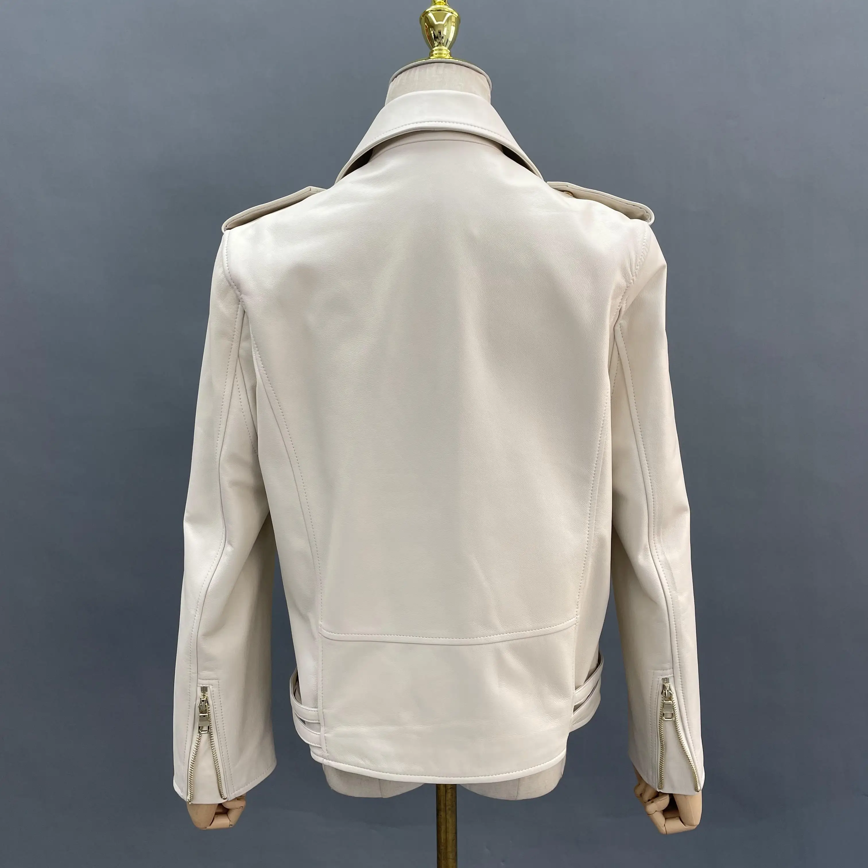 JANEFUR Genuine Leather Jacket Women 2023 New White Streetwear Fashion Moto Biker Zipper Real Sheepskin Coat