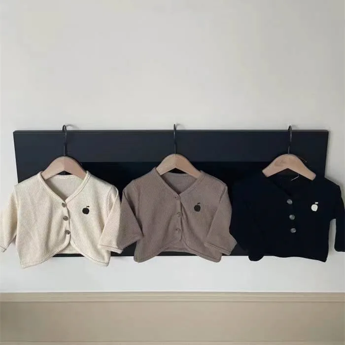 

2022 Autumn New Children Apple Print Waffle Coat Children Girl Cardigan Long Sleeve Tops Boy Baby Cotton Simple Solid Jacekt