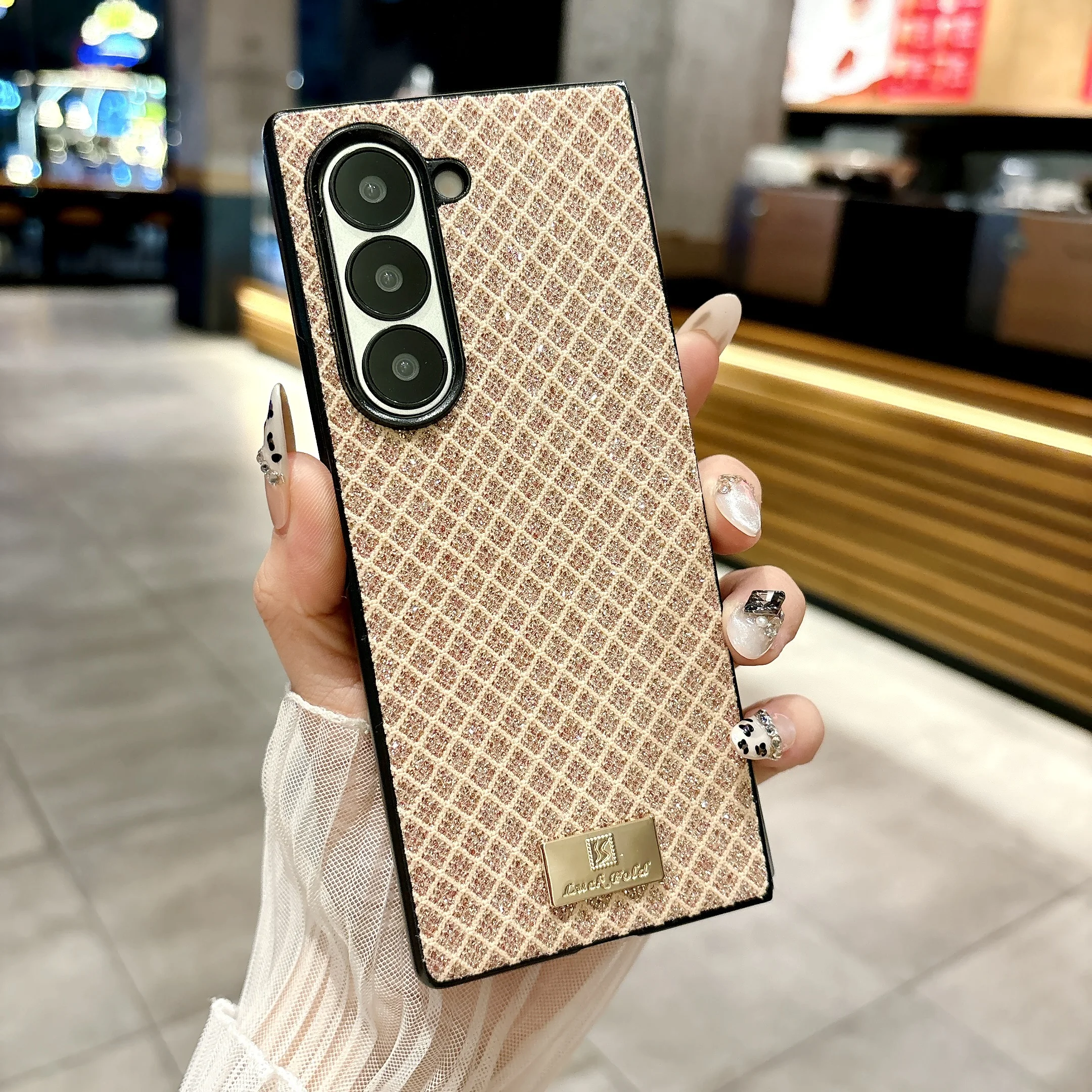 Пластиковый чехол с блестками и квадратным зерном для Samsung Galaxy Z Fold 3 4 5 6