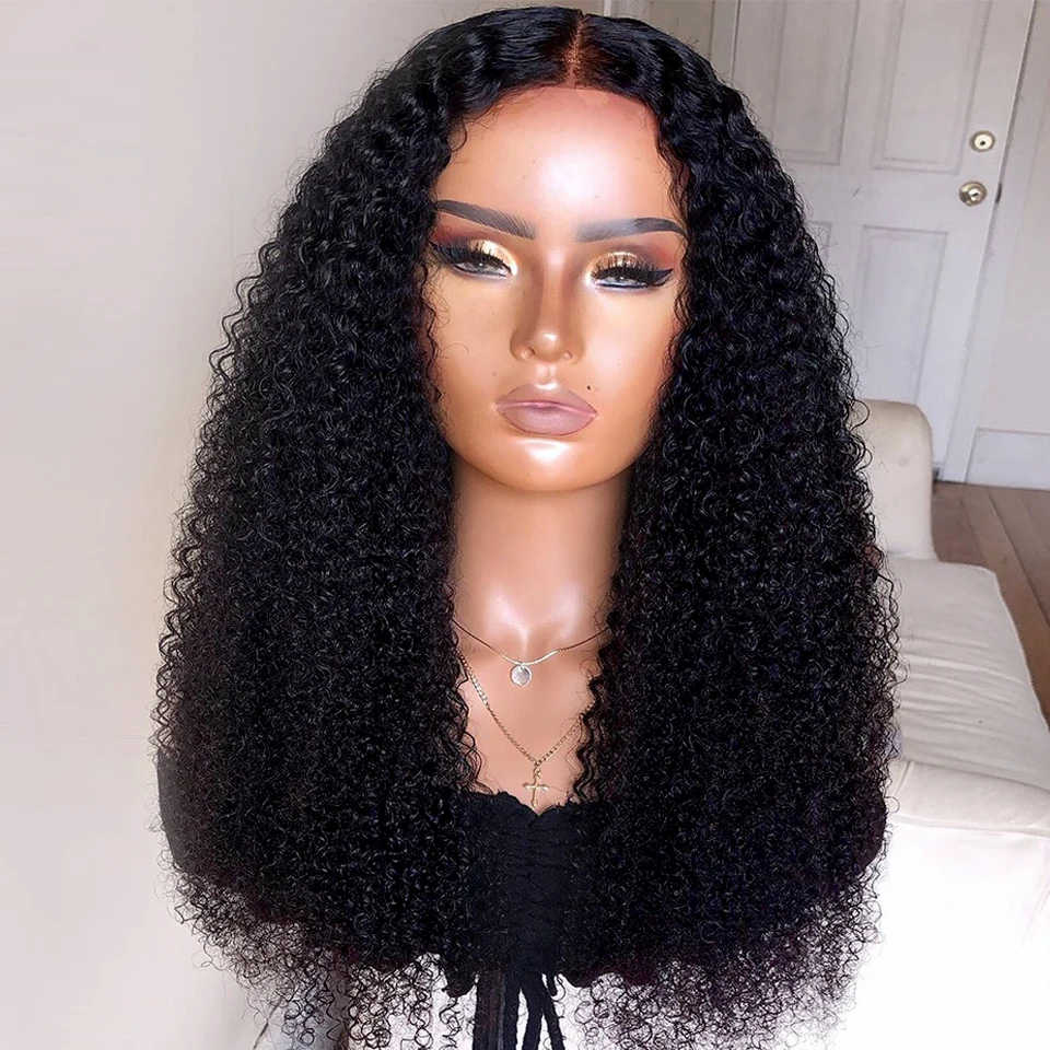 

Glueless 180% Density 26Inch Long Kinky Curly Synthetic Lace Front Wig For Black Women Preplucked Natural Hairline Baby Hair