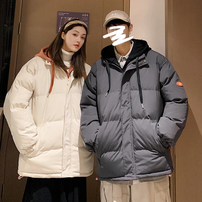 1PC Korean Fashion Couple Jacket Thickened Hooded Cotton Jacket Winter Jacket Couple's Loose Large Fake Two Piece Warm Coat 6XL