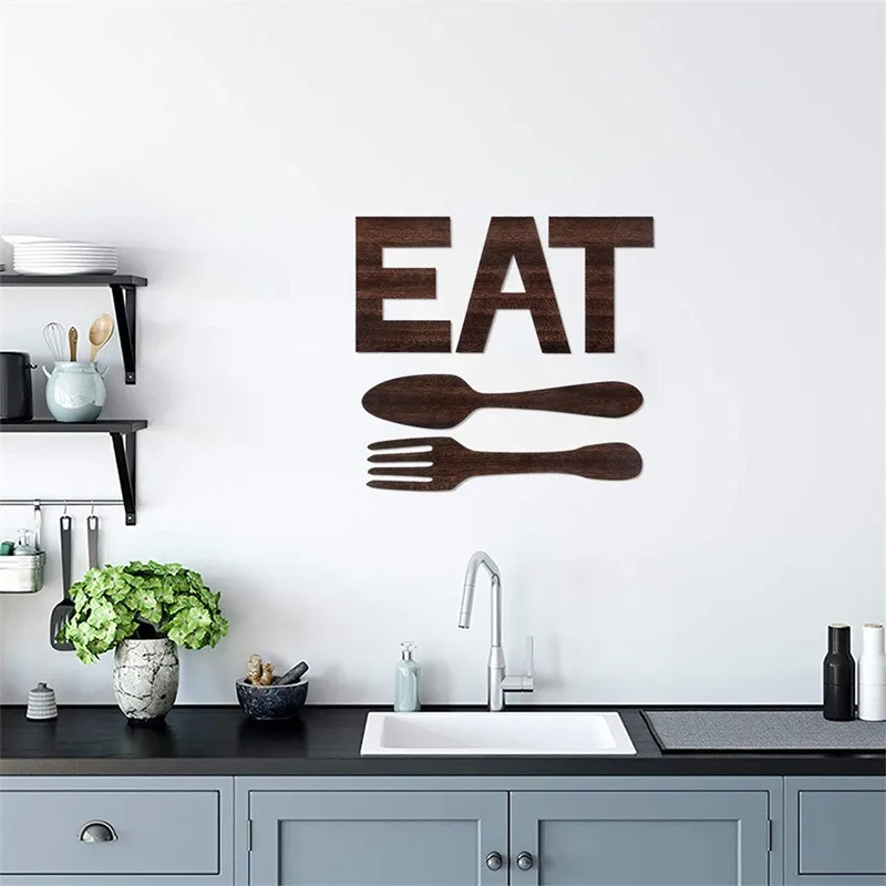 

EAT Sign for Kitchen Decor Rustic Fork and Spoon Wall Art Decorative Wooden Sign Home Hanging Decorations
