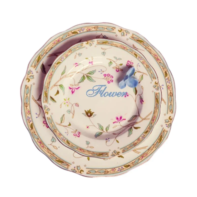 Посуда из костяного фарфора Западная тарелка для стейка с золотистыми краями