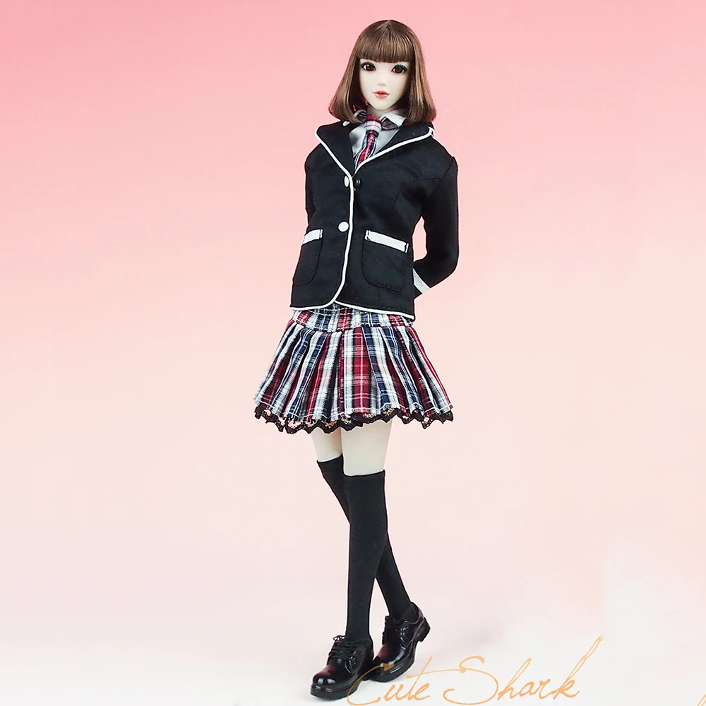 

1/6 Female Soldier Long Sleeve British Student School Uniforms Shirt Skirt Stockings Shoes Fit 12" Action Figure Model