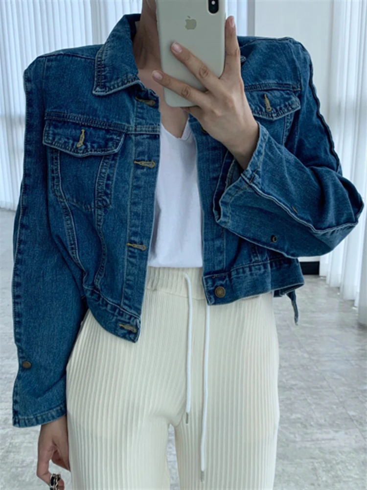 Женская джинсовая куртка однобортная дизайнерская пальто в готическом стиле на