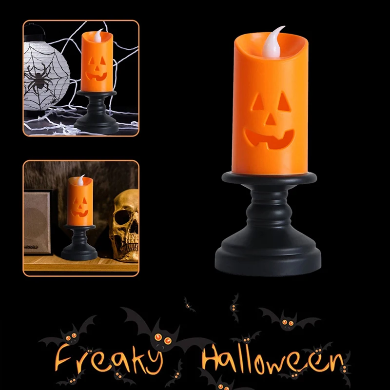

Halloween Decorative Candlestick Pumpkin Candle Lamp LED Glow Night Light Bar Home Haunted House Horror Scene Layout Props