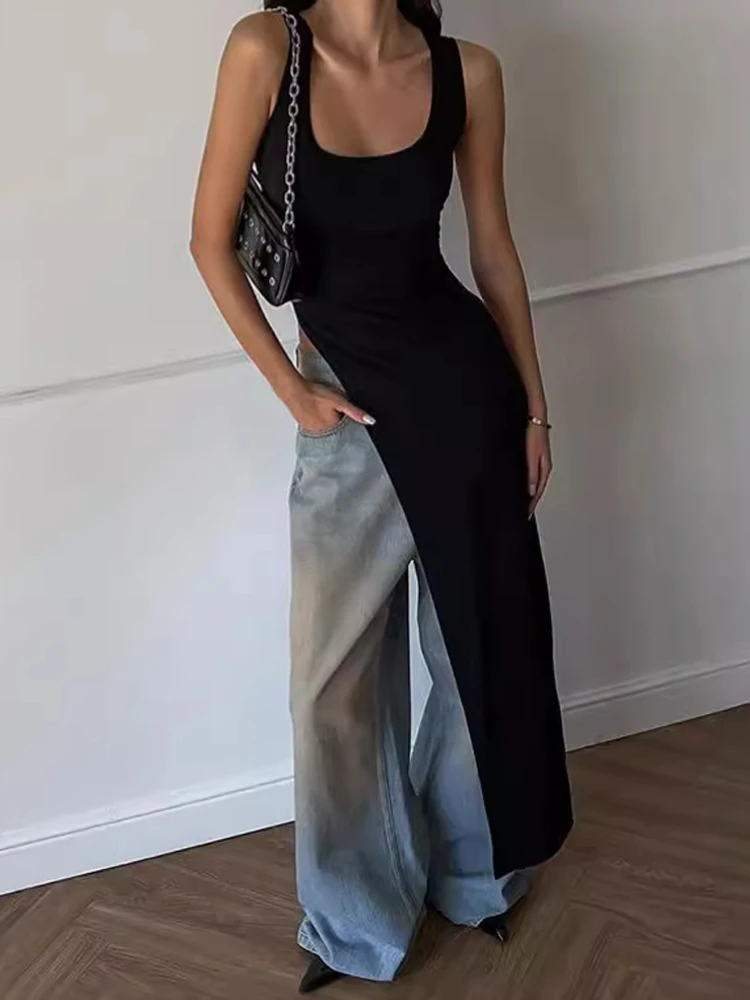 Женское длинное платье с разрезом