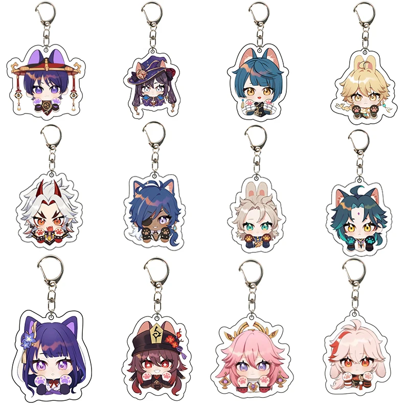 

Game Genshin Impact Anime Keychains For Car Acrylic Cartoon Key Chain Ring Jewelry Keys Holder Bag Accessories Mondstadt Amber