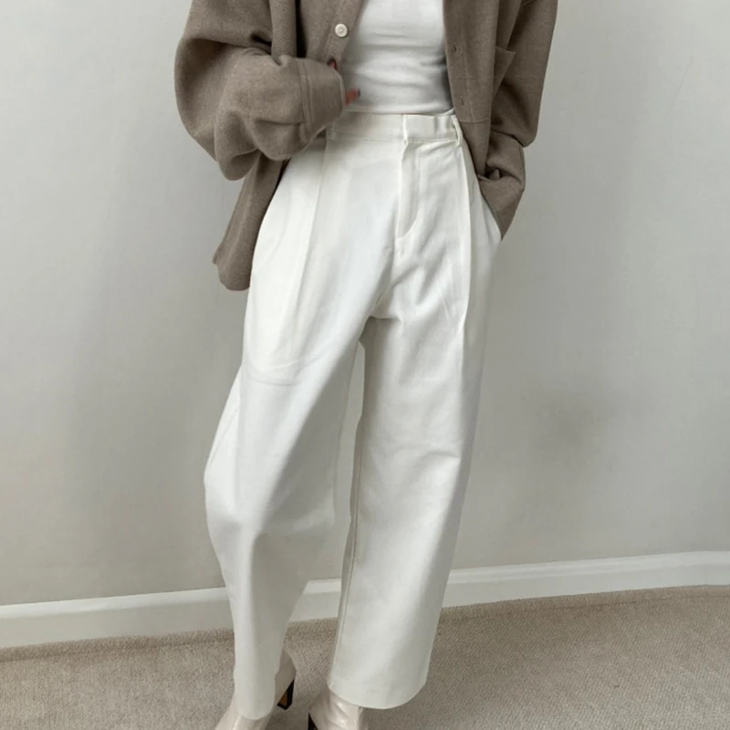 Women Loose White Pant Y2K Clothes Spring Solid Wide Leg Pants Casual High Waist Straight Trousers Full Length Female P030