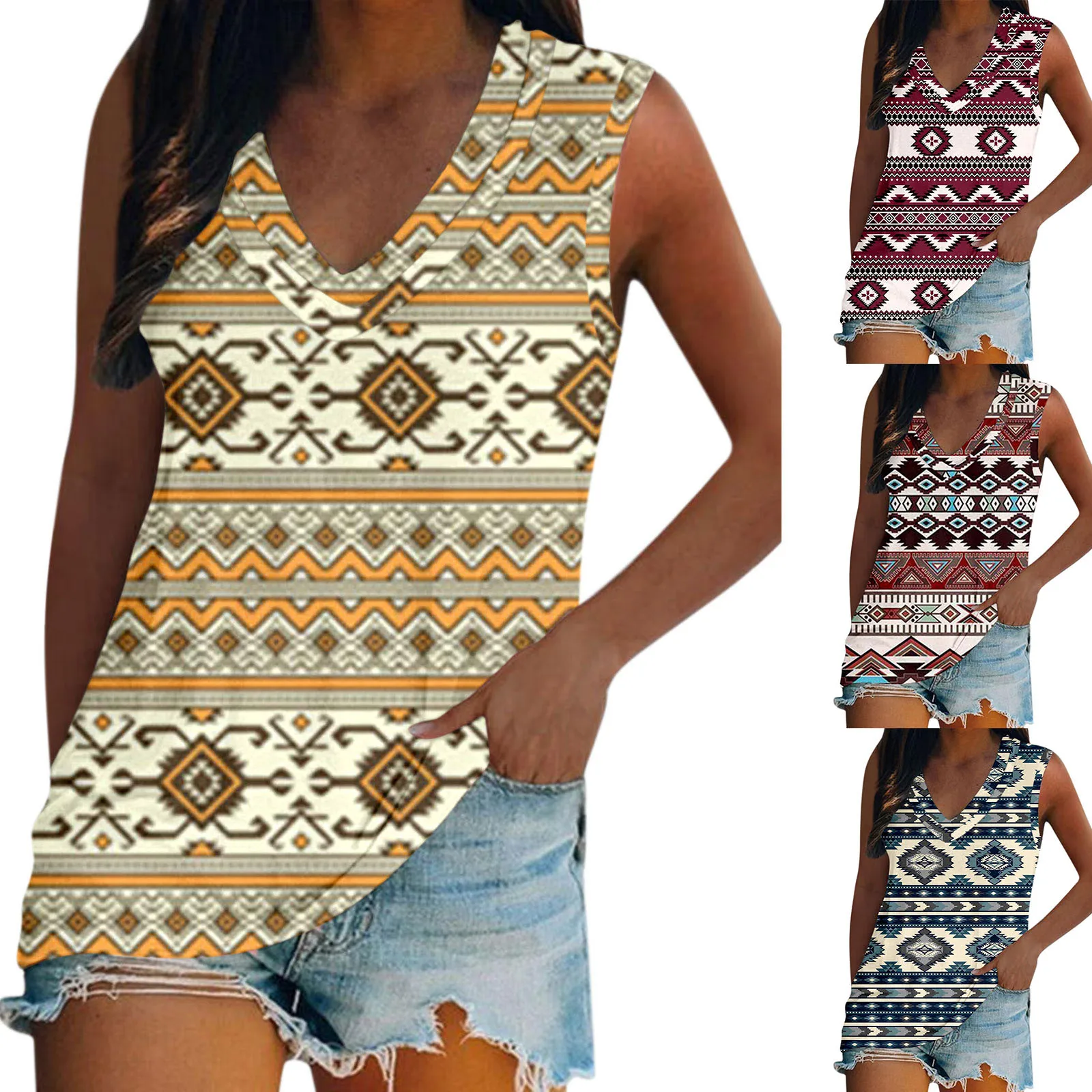 

Женский летний топ с этническим индийским принтом, повседневная майка с V-образным вырезом, женские футболки, офисные Топы для женщин, мода ...