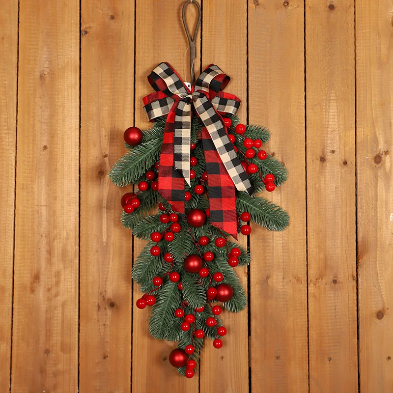 

Artificial Red Berries Pine Branch Christmas Wreath Fake Pine Front Door Wreath Wall Garland Hanging For Xmas New Year Decor