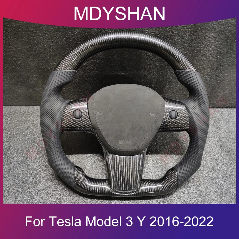 

Glossy Real Carbon Fiber Steering Wheel for Model 3 Model Y 2016 2017 2018-2022 Customized Heating Option