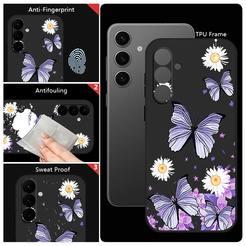 Фото Чехол с рисунком фиолетовой бабочки для Samsung Galaxy A57 A56 A17 A55 A36 A15 A25 A35 A37 A16 5G, мягкий силиконовый чехол для телефона с ремешком №2