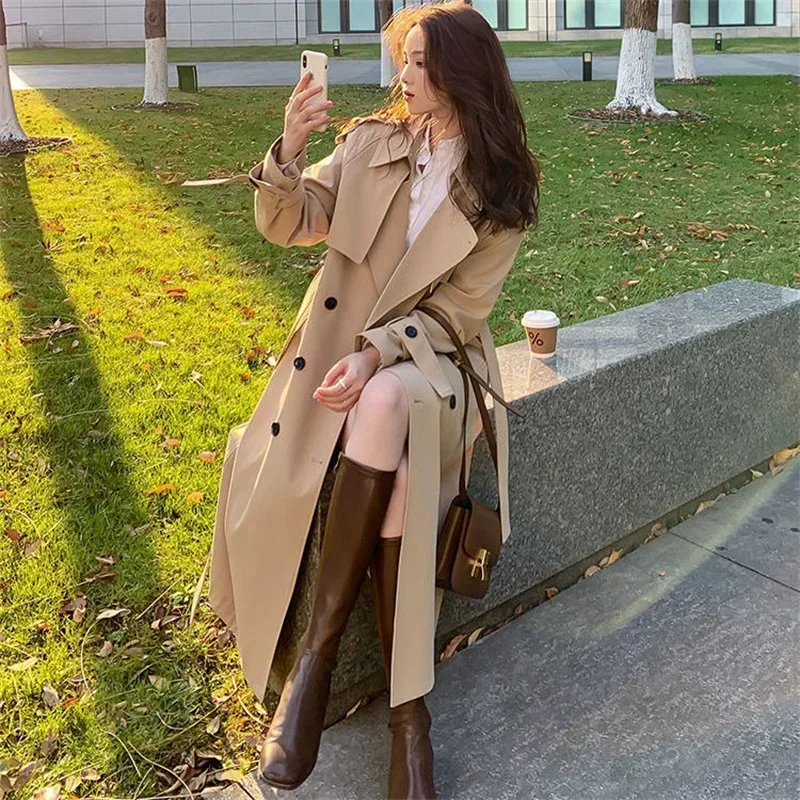 

Streetwear Loose Trench Coats Fashion Korean Elegant Women's Windbreaker Coat Casual Double Breasted Tops Mid Length Jackets