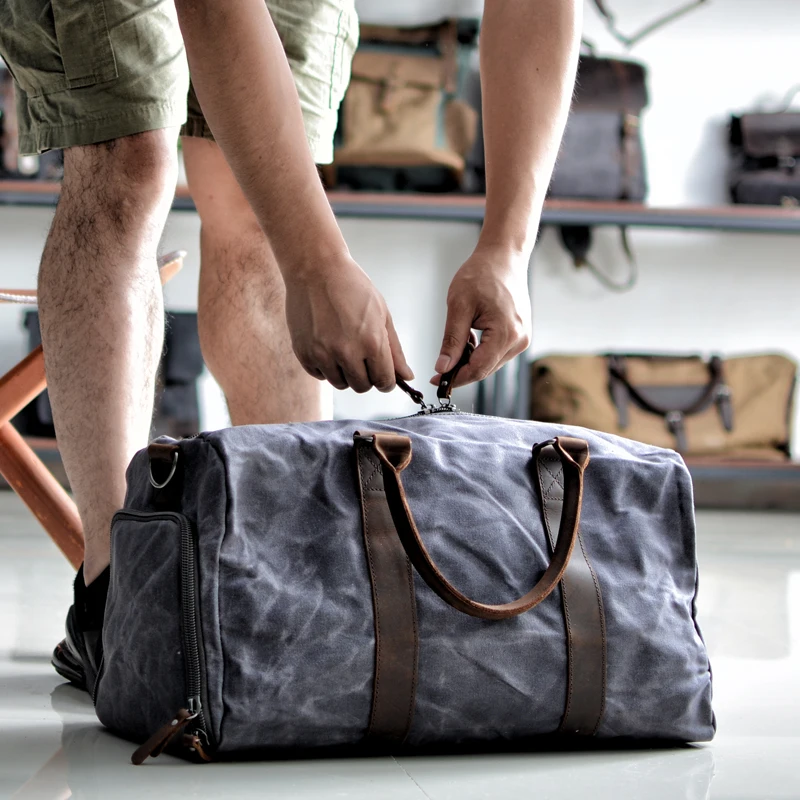 

MUCHUAN Simple travel bag men's canvas large capacity handbag Messenger bag fitness retro bag short-distance travel bag male