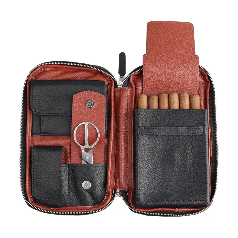 

Genuine Leather Cigar Bag Case Smoking Cigar Humidor Case Box Travel Portable Cuban Cigars Storage Bag