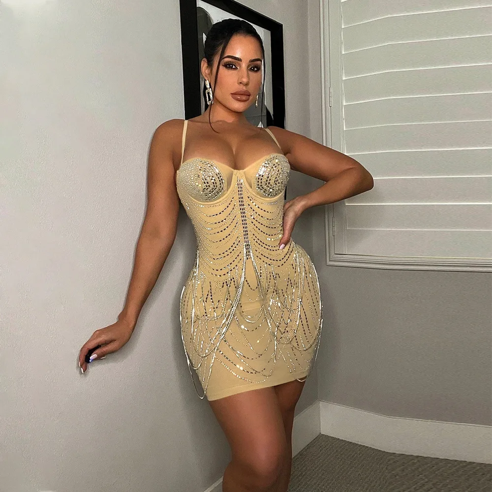 Women Sexy Sequins Mini Prom Evening Dress Spaghetti Backless Hollow Sleeveless Party Dress Sexy Bodycon Nightclub Dress