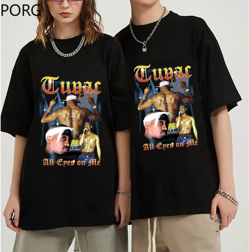 

Rap 2pac Print T Shirts Men Women Streetwear Tops O-Neck Cotton Short Sleeve Mens Top Hip Hop Tshirt Black Oversized Y2k T-shirt