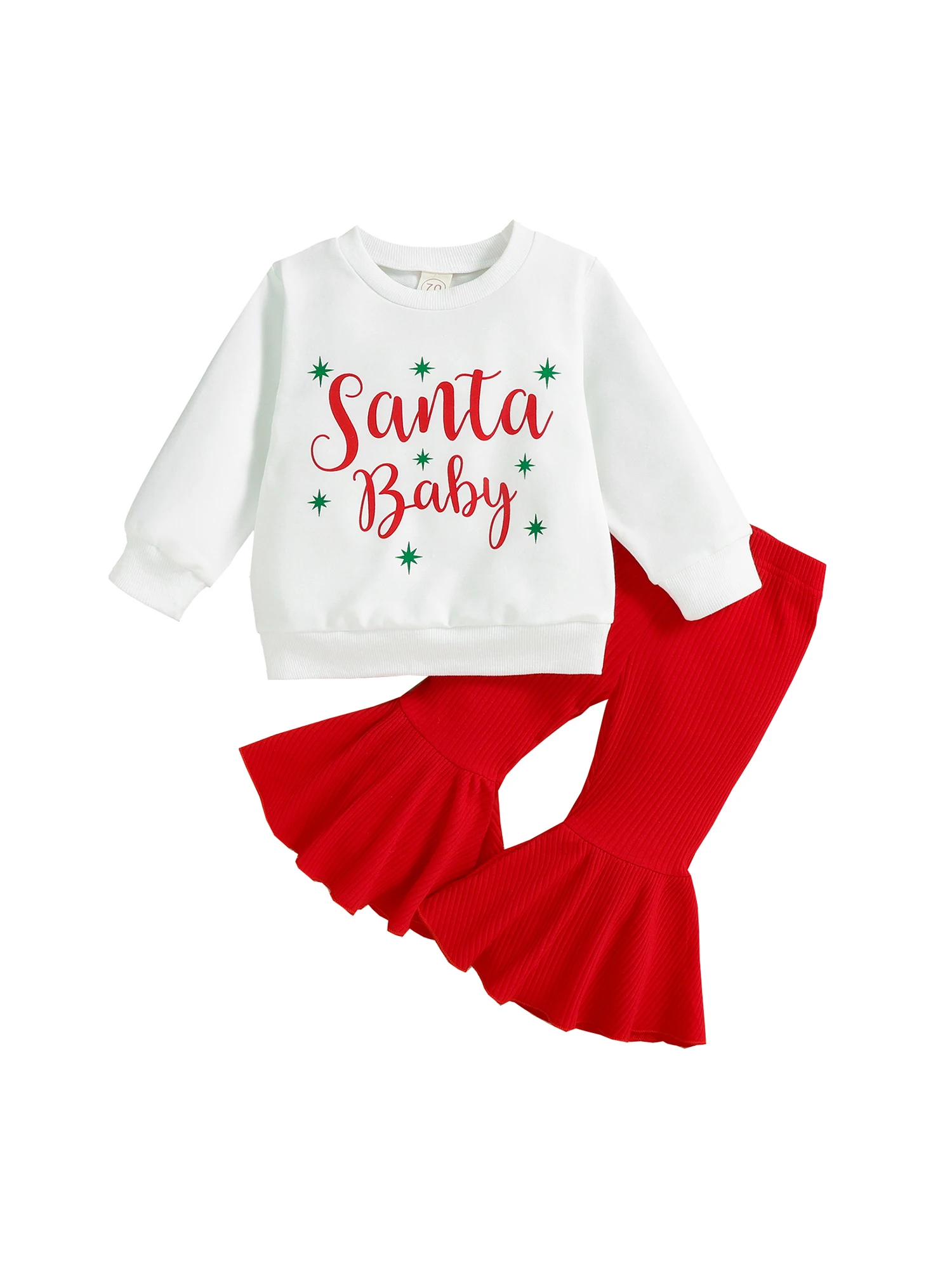 

Toddler Baby Girl Christmas Outfit Pants Set Santa Baby Long Sleeve Sweatshirt Pullover Bell Bottoms Fall Clothes