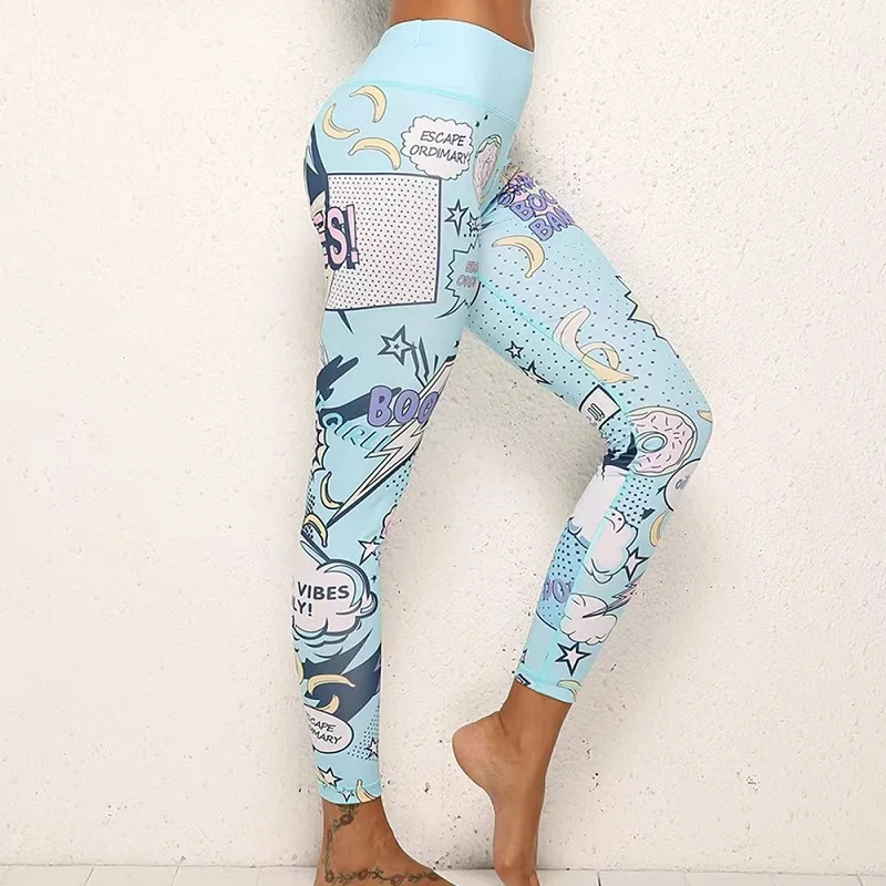 Cartoon Alphabet Yoga Clothes Set Women Print Sport Suits Active Wear Women Sets High Waist Leggings Workout Gym Tracksuit Women