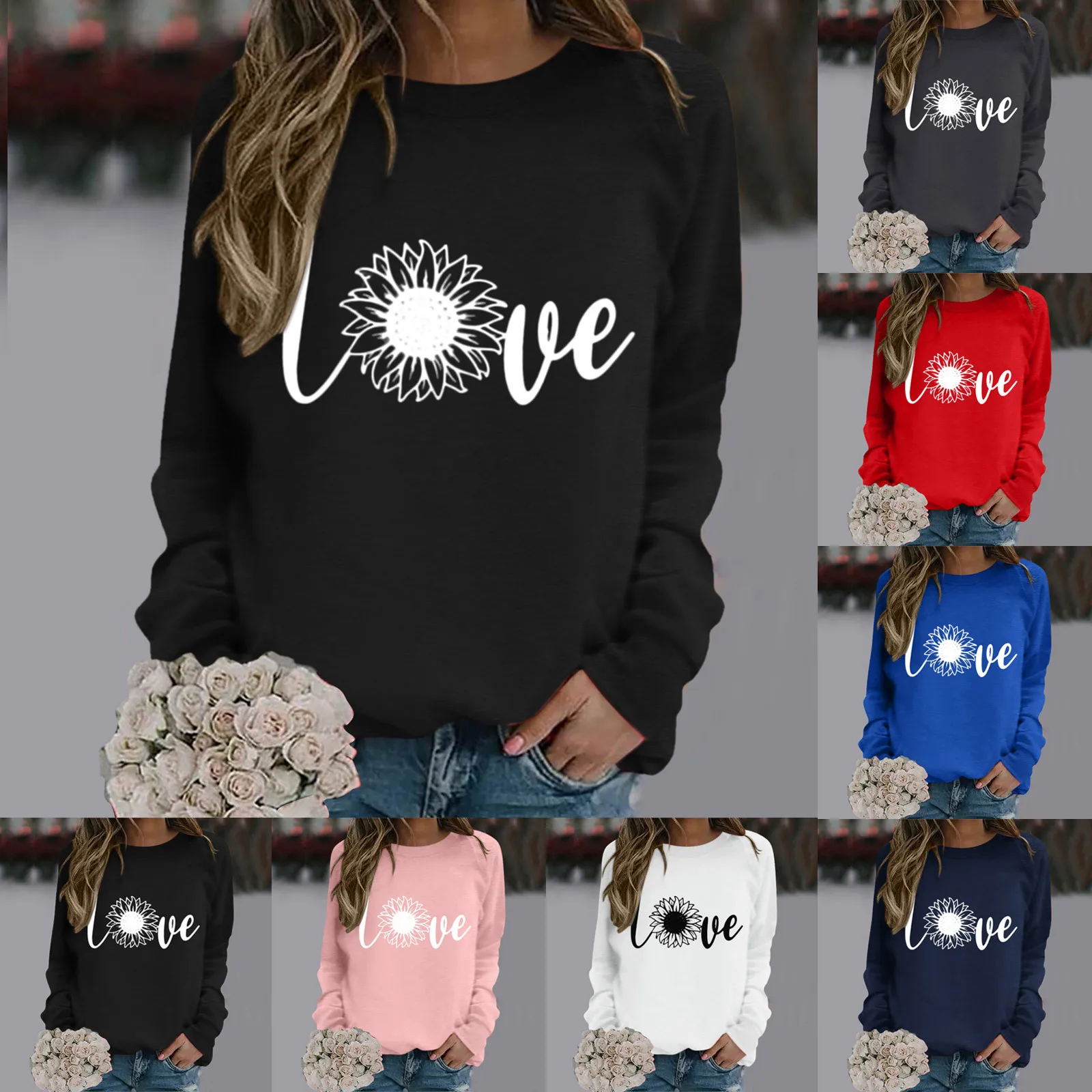 

Женский свитшот с круглым вырезом, повседневный Свободный пуловер с рисунком на День святого Валентина, легкий Топ, длинное пальто с капюшо...