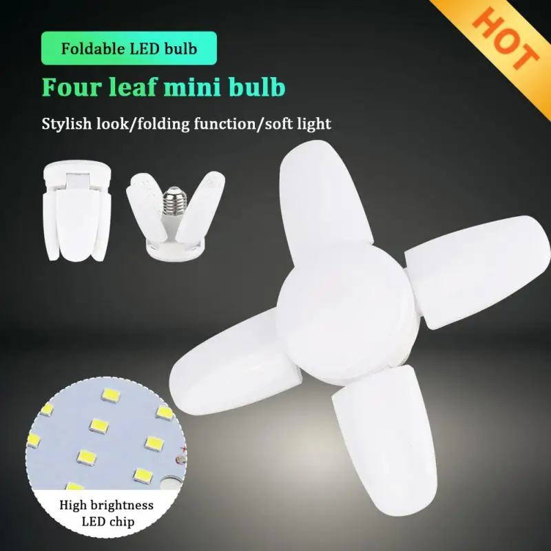 

For Workshop Warehouse Foldable Led Bulb 28w Indoor Lighting Garage Decoration Foldable Led Garage Lights Four Leaf Mini E27