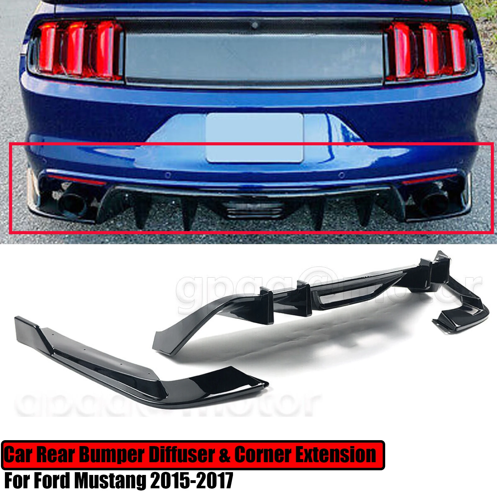 Стильный рассеиватель заднего бампера HN и угловой сплиттер для Ford Mustang 2015-2017 без