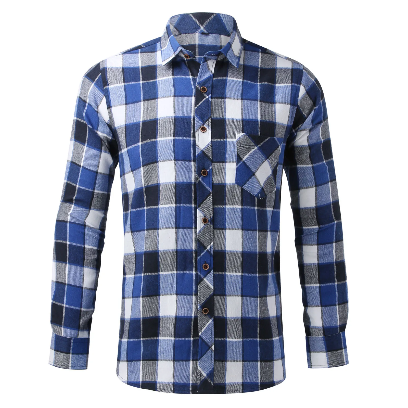 

Autumn Men Shirt Turn-down Collar Cotton Blend Long Sleeve Plaid Buttons Shirt Coat Casual Loose Streetwear Men Clothes рубашка