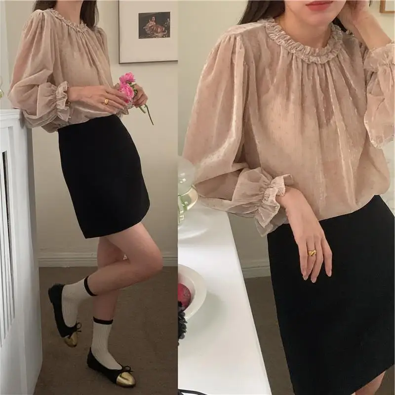 

Real Shot Real Price Korean Version French Retro Velvet Sequins Pullover Long Sleeve Bottoming Shirt 2-color Spot Clothes