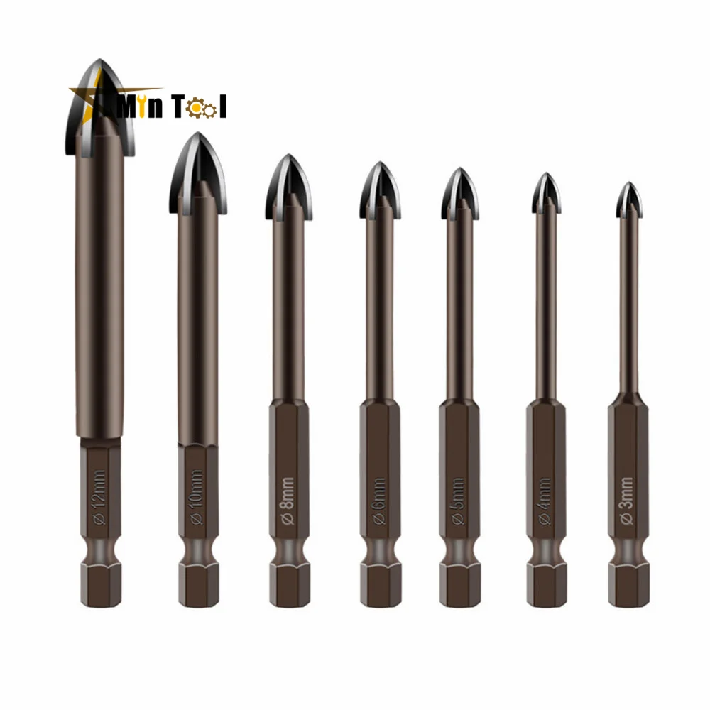 Набор сверл из карбида и стекла комплект 7 твердосплавных насадок с 4 режущими