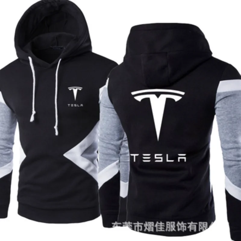

2023New Fashion Spring Autumn Tesla Hoodies Patchwork Men Pullover Sweatshirts Casual Long Sleeve Cotton Hoody