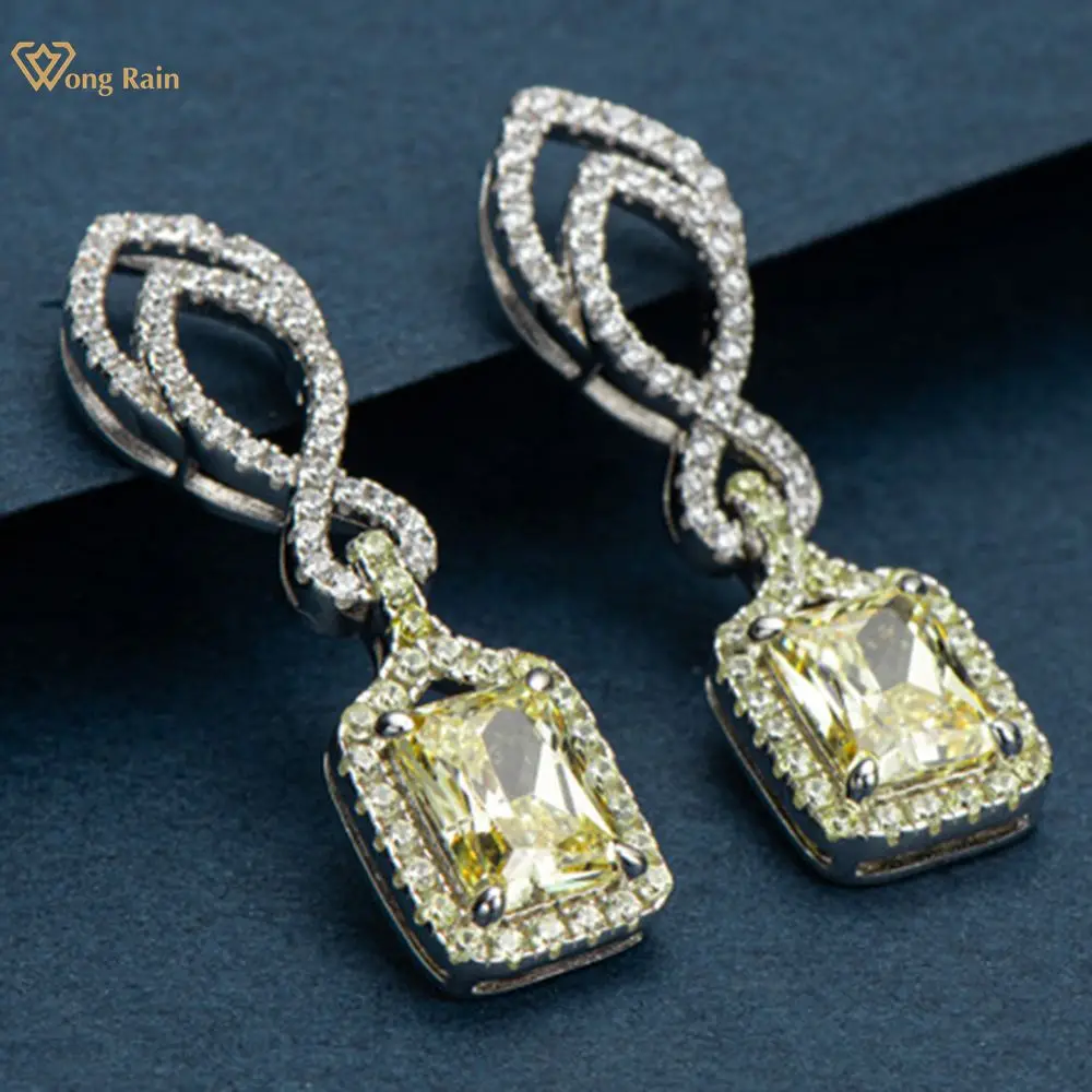 

Wong Rain Luxury 100% 925 Sterling Silver 6*8 MM Created Moissanite Gemstone Wedding Party Dangle Earrings Studs Fine Jewelry