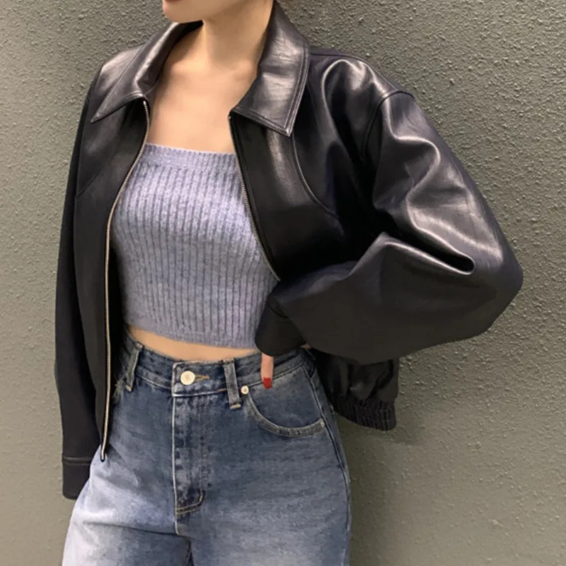 2023 Loose Chic Vintage Fashion Leather Women Korean Casual Ladies Leathers