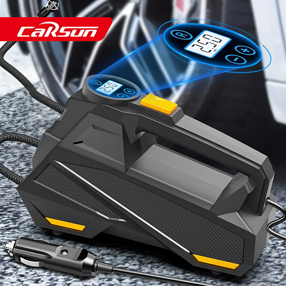Цифровой насос для шин CARSUN, портативный автомобильный воздушный компрессор, 12 В DC, со светодиодный светильник кой